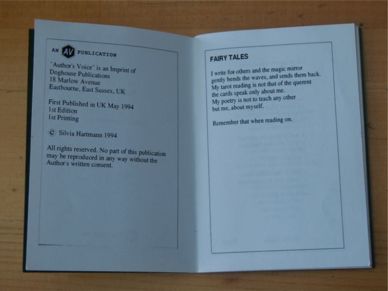 Fairy Tales Poetry Book 2nd page plus Tarot poem dedication