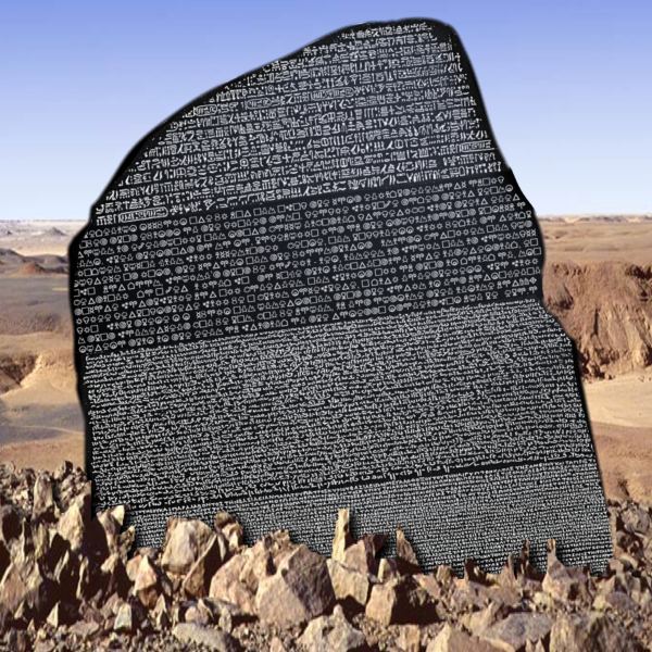 Rosetta stone with genius symbols